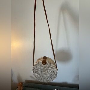 Cream and Brown Hobo Bag with Woven Design